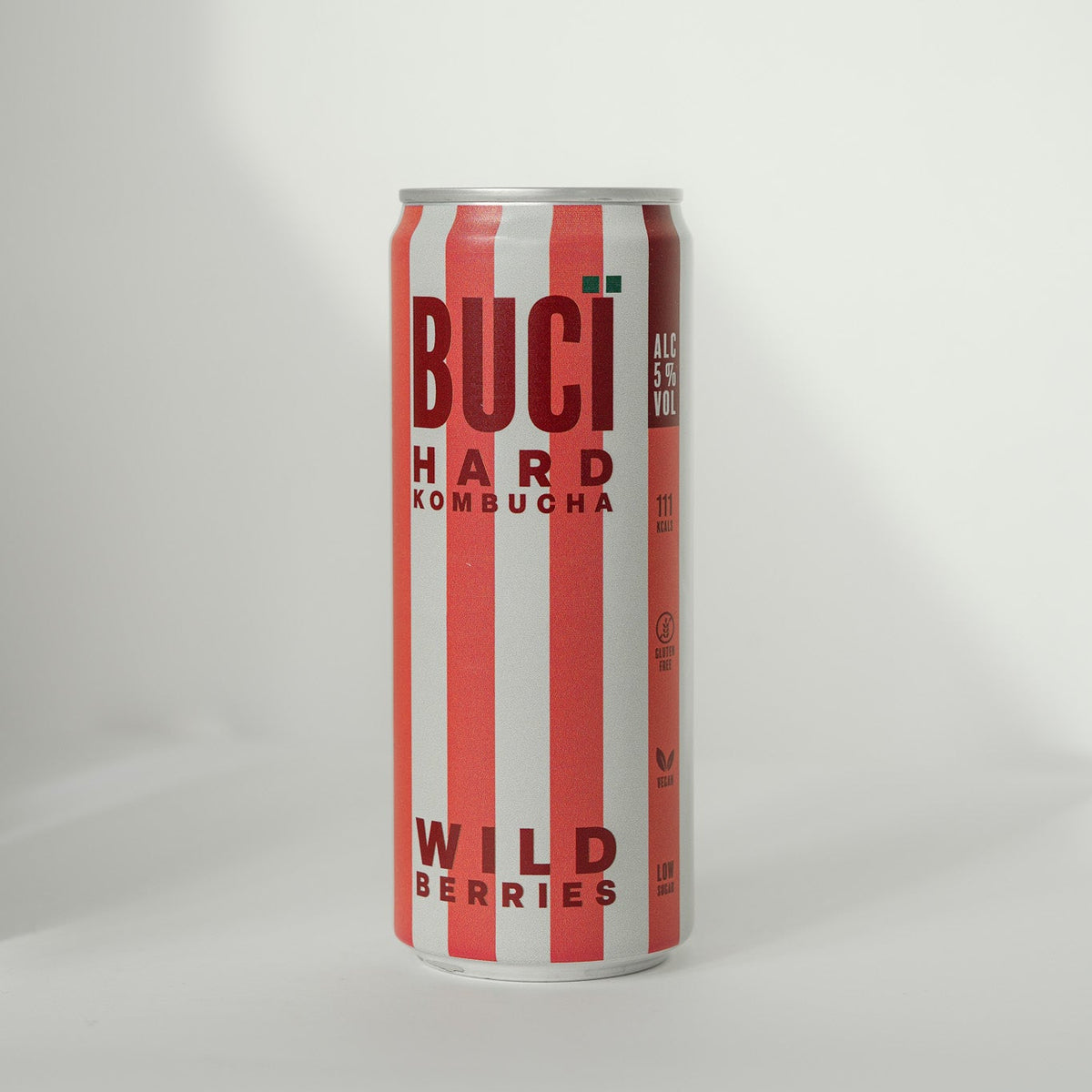 Buci Hard Kombucha Wild Berries can on a white background