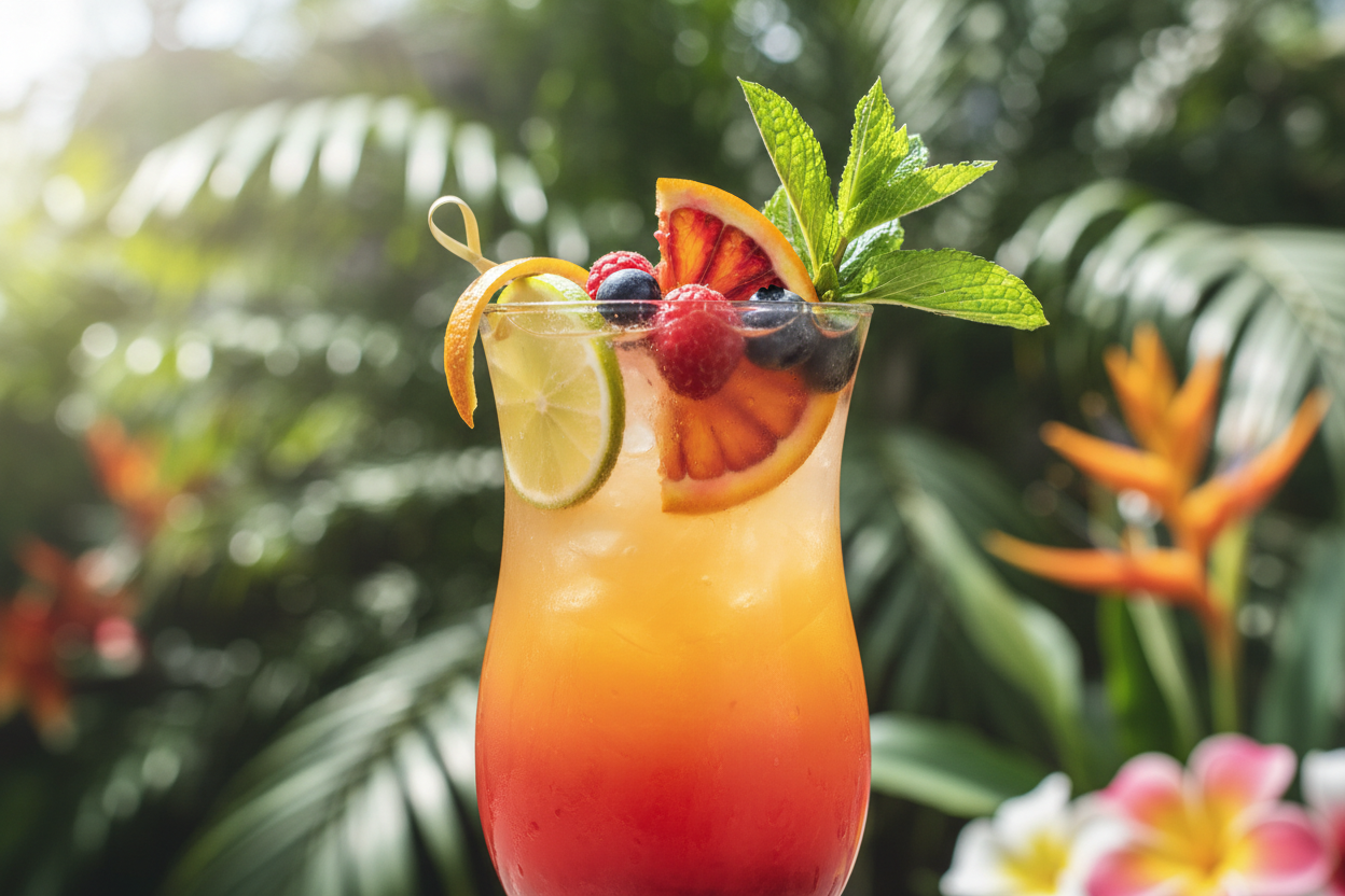 A glass of colorful non-alcoholic drink / mocktail