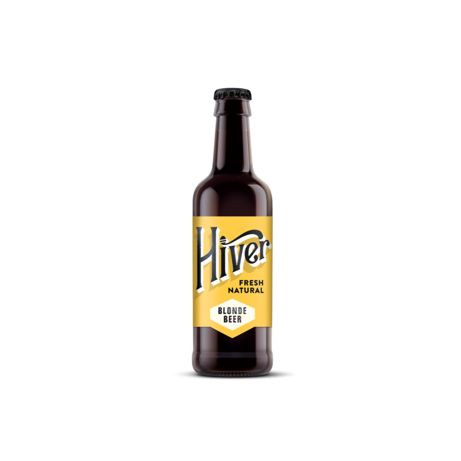 Single bottle of Hiver Blonde Beer standing against a plain grey background