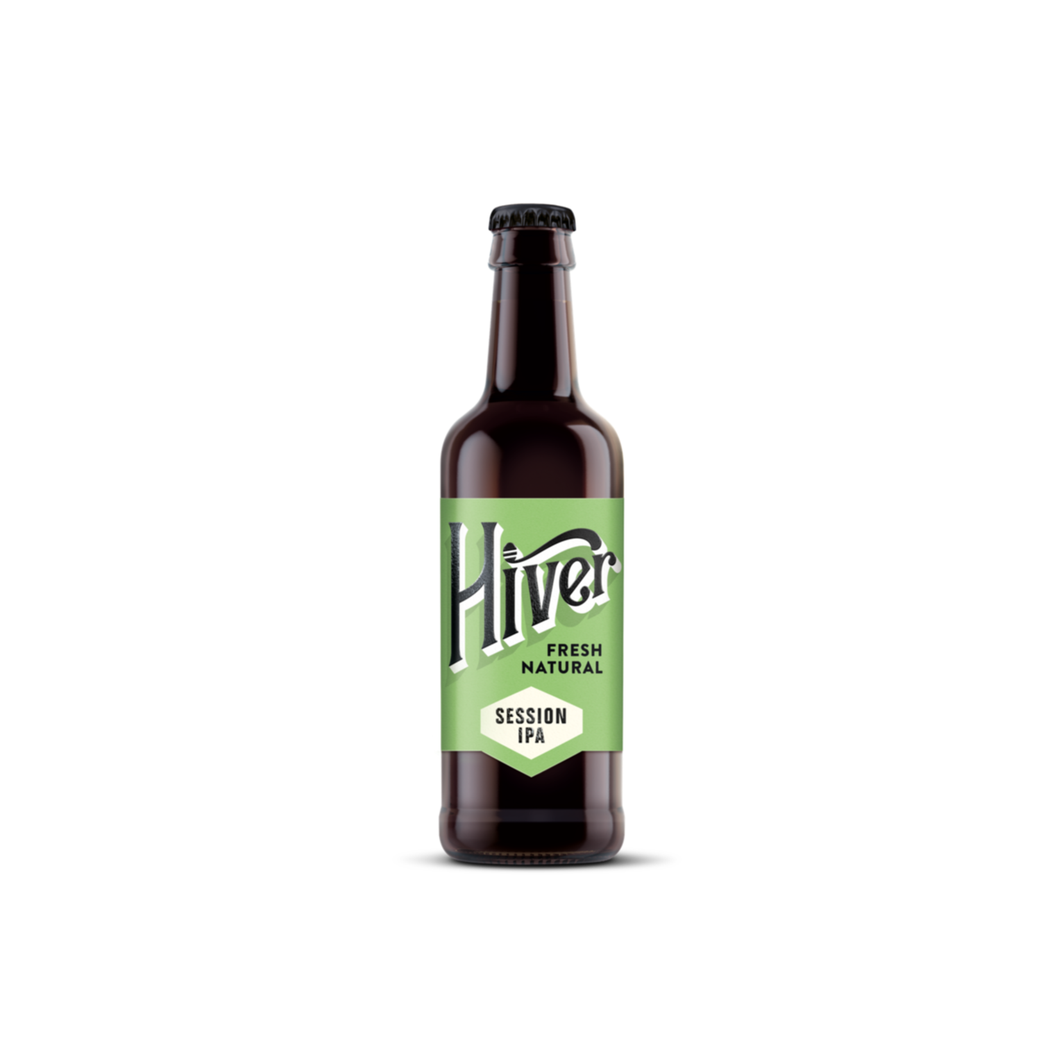 Single bottle of Hiver Session IPA standing against a plain grey background